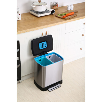 Контейнер для сміття JAH для сортування з педаллю і вн. відром срібн. металік 10+10 л (7025)