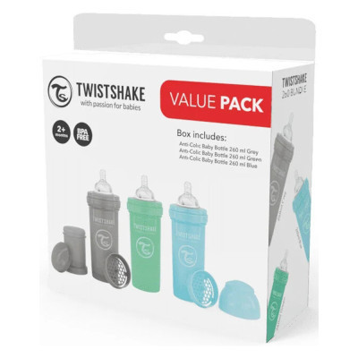 Набір для годування новонароджених Twistshake Value Pack Blue із трьох антиколікових пляшечок 260 мл (78844)