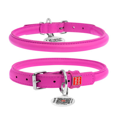 Нашийник для тварин WAUDOG Glamour з QR паспортом, круглий, XS d8 мм Д 20-25 см рожевий (22407)