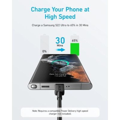 Дата кабель USB-C to USB-C 1.8m nylon 322 black Anker (A81F6G11)