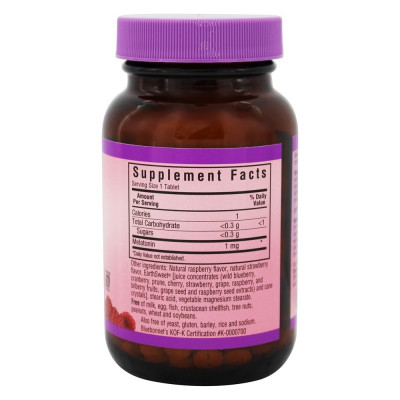 Амінокислота Bluebonnet Nutrition Мелатонін 1 мг, Смак Малини, Earth Sweet Chewables, 60 жувал (BLB0990)