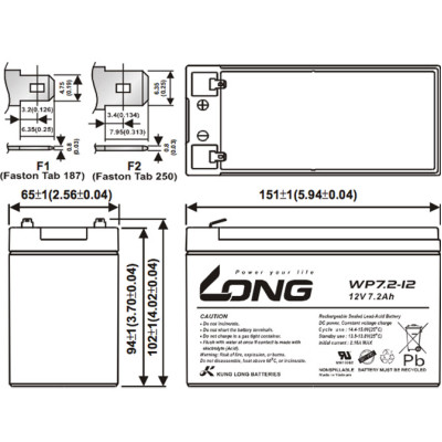 Батарея до ДБЖ Long 12В 7.2 Ач (WP7.2-12) (WP7.2-12A)