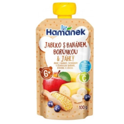 Дитяче пюре Hamanek із яблук, бананів, чорниці та пшона 100 г (1215916)