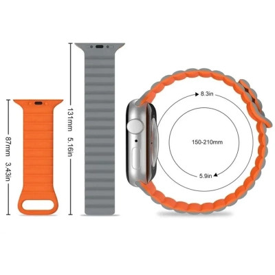 Ремінець до смарт-годинника Drobak Silicone Magnetic Link для Apple Watch All Series Ultra 2 49/45/44/42mm Black Orange (898930)