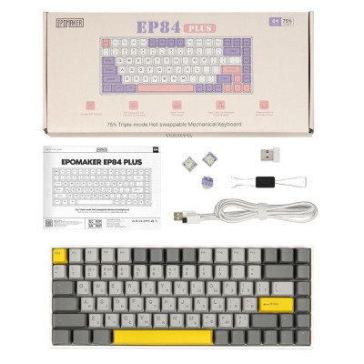 Клавіатура Epomaker EP84 Plus 75 Wisteria Linear Switch Hot-Swap RGB Wireless/Bluetooth/USB UA White (EP84-W-WL)