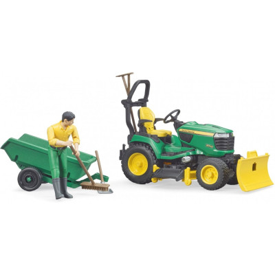 Спецтехніка Bruder садовий трактор John Deere з причіпом та фігуркою садівника (62104)