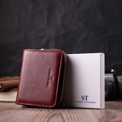 Гаманець ST Leather З натуральної шкіри Бордовий (22551)