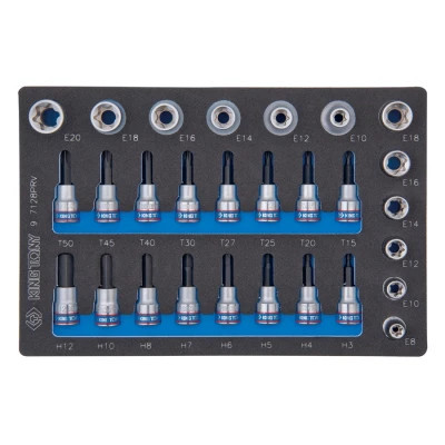 Набір головок KING TONY 1/2&quot; та 3/8&quot;, TORX, HEX, Е6-Е20, 28 шт. (9-7128PRV)