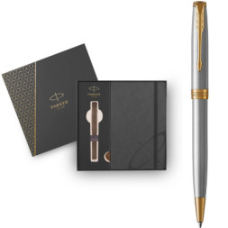 Ручка кулькова Parker SONNET 17 Stainless Steel GT BP + блокнот Parker + подар.упак. GIFT24 (84 132b24)