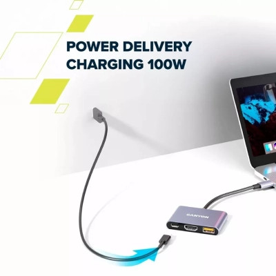 Концентратор Canyon hub DS-4 3in1 USB-C Grey (CNS-TDS4)