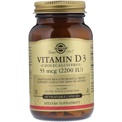 Вітамін Solgar Вітамін D3, Vitamin D3, 55 mcg (2200 IU), 100 вегетаріанські (SOL-03317)