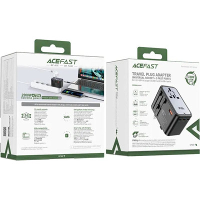 Зарядний пристрій Acefast 5xUSB 75W (3xUSB-C + 2xUSB-A) Gan Z1 Fast Charger (6974316282495)