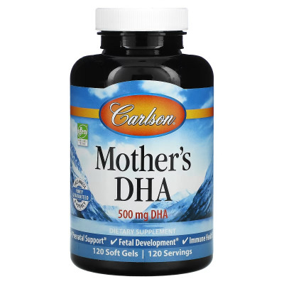 Жирні кислоти Carlson DHA для вагітних і матерів-годувальниць, 500 мг, Mother&#039;s DH (CAR-01561)
