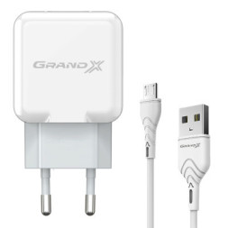 Зарядний пристрій Grand-X USB 5V 2,1A White + cable USB -&gt; micro USB, Cu (CH-03UMW)