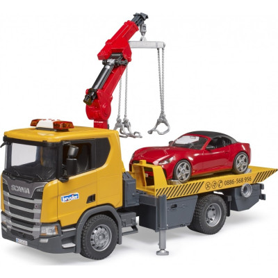 Спецтехніка Bruder Евакуатор Scania Super 560R з краном-маніпулятором та автомобіль Roadster (03552)