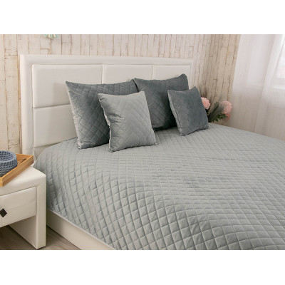 Покривало Руно двостороннє декоративне Velour Dark Grey ромб 180х220 см (340.55_Dark Grey ромб)