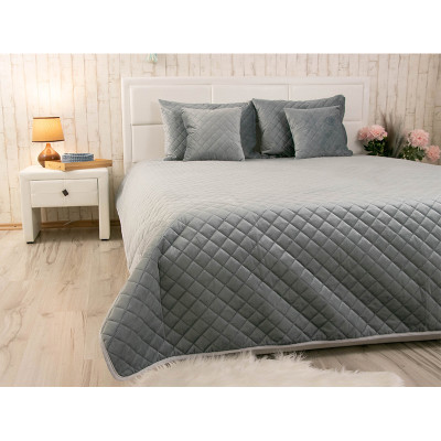 Покривало Руно двостороннє декоративне Velour Dark Grey ромб 180х220 см (340.55_Dark Grey ромб)