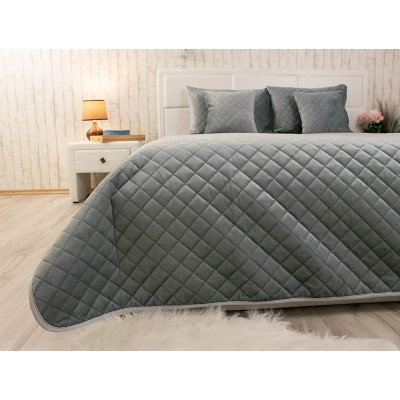 Покривало Руно двостороннє декоративне Velour Dark Grey ромб 180х220 см (340.55_Dark Grey ромб)