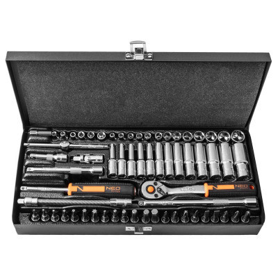 Набір інструментів Neo Tools 63шт, 1/4&quot;, CrV, металевий кейс (10-008)