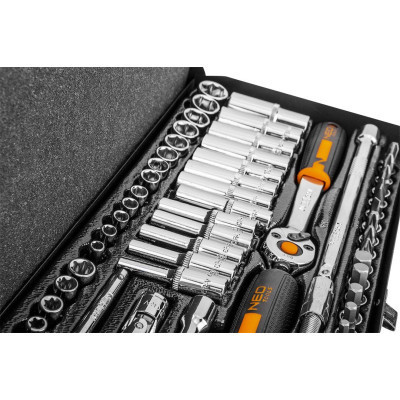 Набір інструментів Neo Tools 63шт, 1/4&quot;, CrV, металевий кейс (10-008)