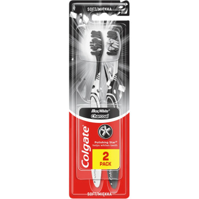 Зубна щітка Colgate Max White Charcoal відбілююча м&#039;яка 2 шт. (8718951382602)