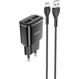 Зарядний пристрій HOCO C88A Star round dual port charger set(Type-C) Black (6931474749543)
