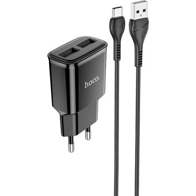 Зарядний пристрій HOCO C88A Star round dual port charger set(Type-C) Black (6931474749543)