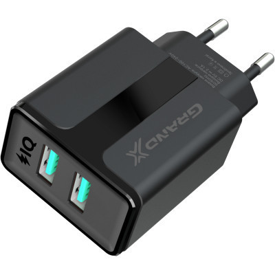 Зарядний пристрій Grand-X CH-15T 5V 2,4A 2USB Black + cable USB -&gt; Type-C (CH-15T)