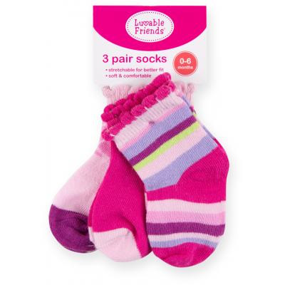 Шкарпетки дитячі Luvable Friends 3 пари кольорові, для дівчаток (23129.6-12 F)