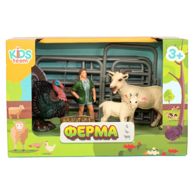 Фігурка Kids Team набір Ферма фермерка, індик, коза, козеня (Q9899-X20_1)