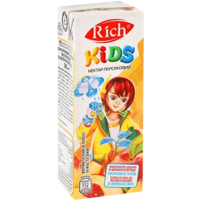 Сік дитячий Rich Kids Персиковий нектар з м&#039;якоттю 200 мл (4820039353689)