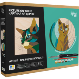 Набір для творчості Rosa Start Cats випалювання картини на дереві, з фарбами, в коробці (4823098544708)