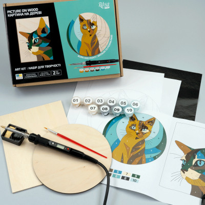 Набір для творчості Rosa Start Cats випалювання картини на дереві, з фарбами, в коробці (4823098544708)