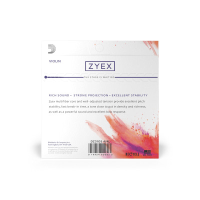 Струни для скрипки D&#039;Addario Zyex Violin String Set 4/4 Medium Tension (Silver D) (DZ310S 4/4M)