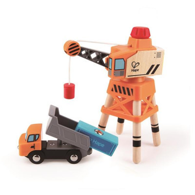 Залізниця Hape Набір для іграшкової залізниці Підйомний кран та вантажівка (E3715)