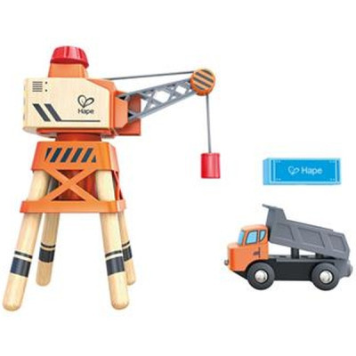 Залізниця Hape Набір для іграшкової залізниці Підйомний кран та вантажівка (E3715)