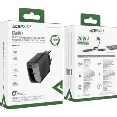 Зарядний пристрій Acefast USB-C 20W + Type-C cable A82 Fast Charger Black (6974316280057)