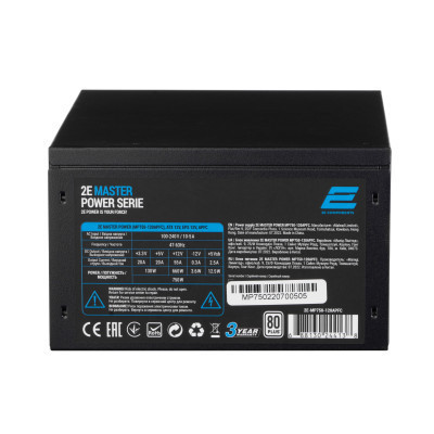Блок живлення 2E MASTER POWER (750W), &gt;80, 80+ White, 120mm, 1xMB 24pin(20+4), 1xCPU 8pin(4+4), 3xMolex, 5xSATA, (2E-MP750-120APFC)