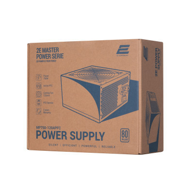 Блок живлення 2E MASTER POWER (750W), &gt;80, 80+ White, 120mm, 1xMB 24pin(20+4), 1xCPU 8pin(4+4), 3xMolex, 5xSATA, (2E-MP750-120APFC)