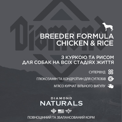 Сухий корм для собак Diamond Naturals Breeder Formula Chicken&amp;Rice 20 кг (0074198615193)