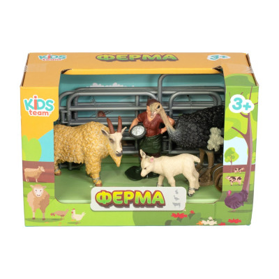 Фігурка Kids Team набір Ферма фермерка, страус, козел, козеня (Q9899-X20_2)