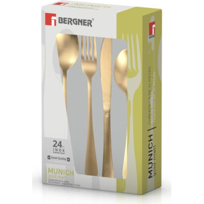 Набір столових приборів Bergner Munich gold matt 24 предмета (BG-5134-GD)
