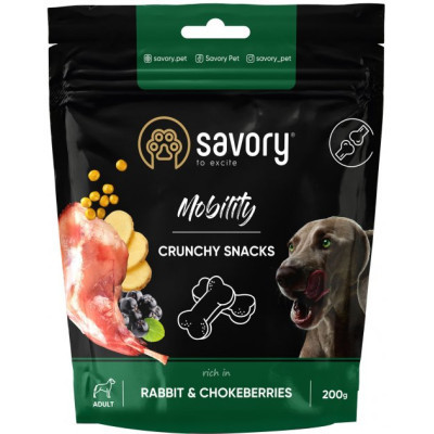 Ласощі для собак Savory для здоров&#039;я кісток і суглобів, кролик і горобина 200 г (4820232631362)