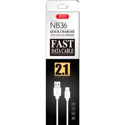 Дата кабель USB 2.0 AM to Micro 5P 1.0m 2.1A white XO (NB36-M-1-WH)