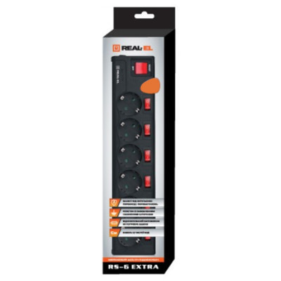 Мережевий фільтр живлення REAL-EL RS-6 EXTRA 5m, black (EL122300003)