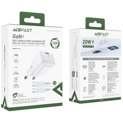Зарядний пристрій Acefast USB-C 20W Gan A73 mini + USB-C cable Fast Charger White (6974316282655)