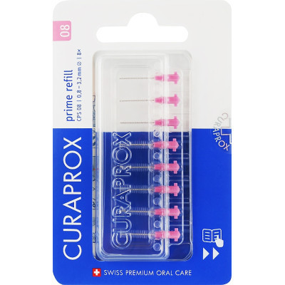 Щітки для міжзубних проміжків Curaprox Prime Refill CPS 08 D 0.8 - 3.2 мм Без тримача 8 шт. (7612412426533)