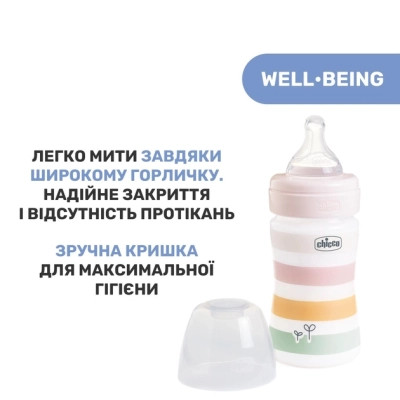 Пляшечка для годування Chicco Well-Being Colors з силіконовою соскою 0м+ 150 мл Рожева (28611.11)