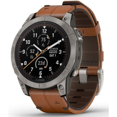 Смарт-годинник Garmin fenix 7 Pro Saph Solar, Ti w/Chestnut Lthr Band, Excl, GPS (010-02777-30)
