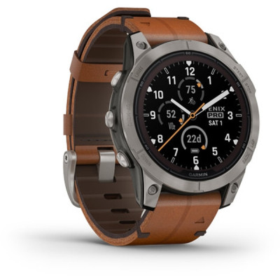 Смарт-годинник Garmin fenix 7 Pro Saph Solar, Ti w/Chestnut Lthr Band, Excl, GPS (010-02777-30)